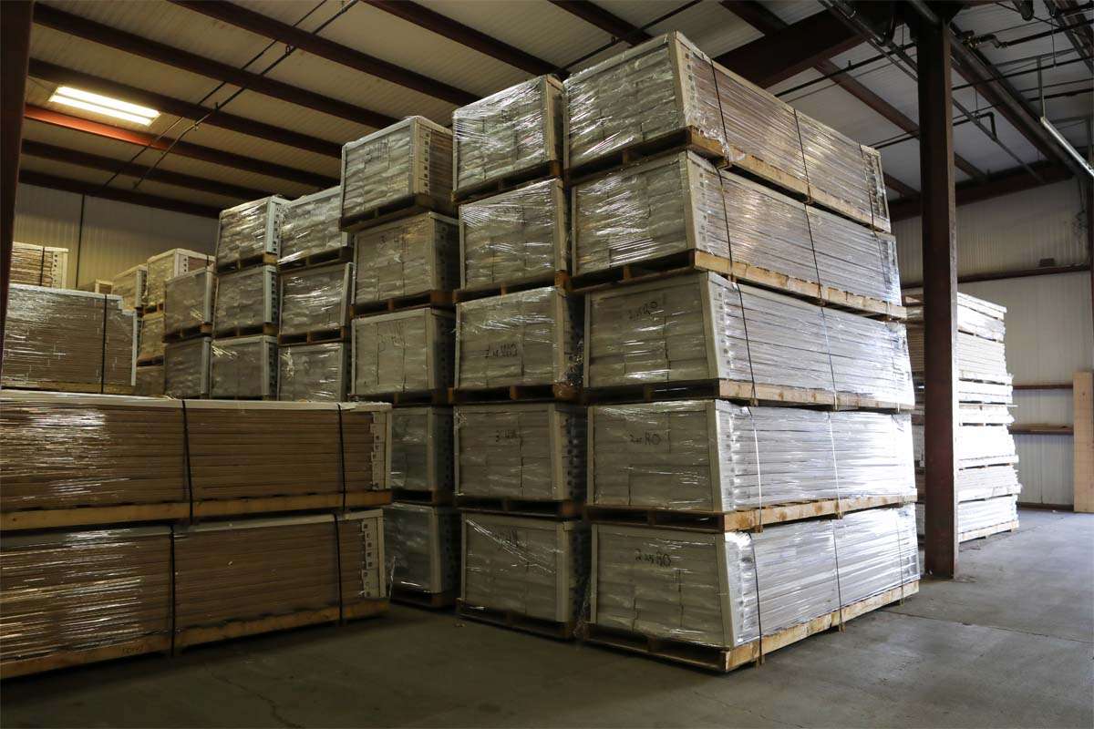 flooring products bundled in warehouse